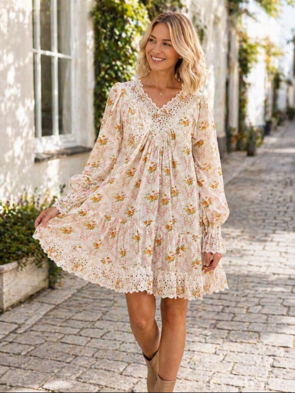 By Timo Floral Eyelet Mini Dress Small NWT Cottagecore